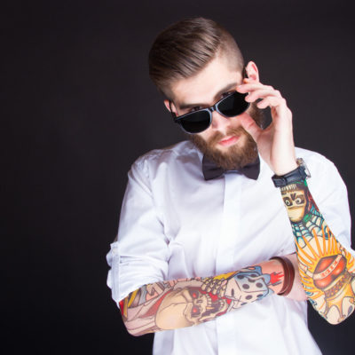 young fashionable hipster man in white shirt